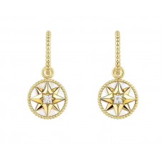 Dior Rose Des Vents MOP Colgante Pavimentado Estrella de ocho puntas Pendientes de diamantes para mujer Oro amarillo