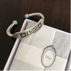 Dior JADIOR Pulsera ajustable abierta unisex con logotipo plateado retro y verde turquesa