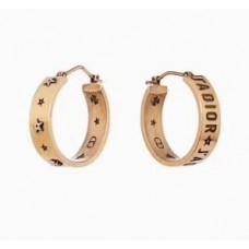Dior JAdior Pendientes de aro de latón amarillo para mujer con diseño de letras y logotipo de estrella