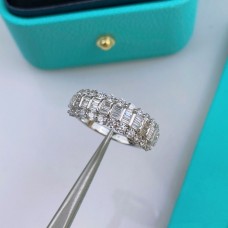 Anillo de diamantes de tres hileras de oro blanco para mujer de plata esterlina Tiffany