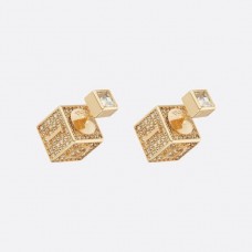 Pre-caída Christian Dior Tribales Logo Patrón Oro amarillo Cuadrado Cubo Diamantes Pendientes Joyas