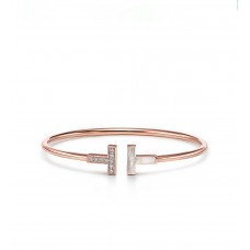 Tiffany Tiffany T1 Pulsera Rigent MOP con diamantes asimétricos y doble T en oro rosa