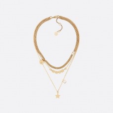 Christian Dior Lucky Square Colgantes Logo Charm Estrella de latón Collar de múltiples cadenas falsas
