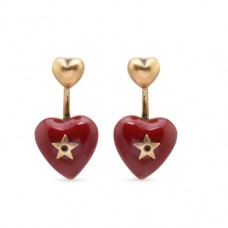 Dior Dioramour Colgante En Forma De Corazón Esmaltado Rojo Detalle De Estrella Mujer Pendientes De Latón Envejecido Bisutería