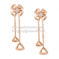 Pendientes de cadena Bvlgari Fiorever con dos diamantes y pavé de diamantes en oro rosa y oro blanco AAA