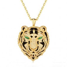 Colgante con cabeza de leopardo Panthere De Cartier en oro amarillo con esmeraldas y diamantes