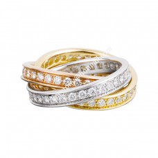 Anillo Cartier Trinity en oro blanco/Dios amarillo/oro rosa con pavé de diamantes