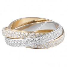 Anillo Cartier Trinity en oro blanco/Dios amarillo/oro rosa con pavé de diamantes