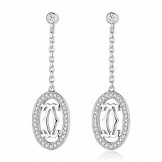 Pendientes Cartier con doble C y logotipo en oro blanco de 18 quilates con diamantes
