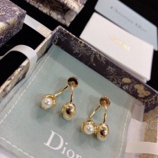 Christain Dior Edición limitada CD Colgantes de perlas blancas Pendientes chapados en oro amarillo Mujer Pendientes colgantes