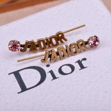 Pendientes de clip para mujer con motivo de logotipo de latón retro y cristal rosa Dior JAdior Boucles Doreilles