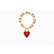 Dior Pulsera de latón para mujer con cadena gruesa y candado en forma de corazón rojo Dioramour de edición limitada