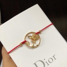 Otoño Christian Dior Diorelita Pulsera de cordón de algodón rojo con estampado de hortensias en oro amarillo