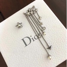 Pendientes colgantes con borlas y perlas blancas con colgante de abeja CD para mujer de metal envejecido con motivo de estrella Christian Dior