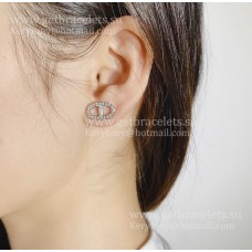 Pendientes Hermes Chaine DAncre con pavé de diamantes en oro rosa/oro blanco