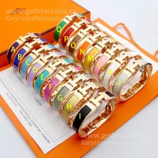 Hermes Clic Clac HH Pulsera de esmalte multicolor en oro rosa PM 12 MM Cool Lady Jewelry