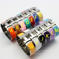 Hermes Clic Clac HH Pulsera de esmalte multicolor en oro blanco MM 18 MM Joyería fina