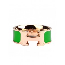Anillo Clic H esmaltado Hermes en oro rosa de 18 quilates con verde