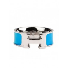 Anillo Clic H con esmalte Hermes en oro blanco de 18 quilates con azul