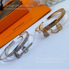 Pulsera Hermes con candado y llave con diamantes en oro rosa/oro blanco clásico