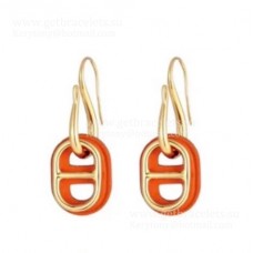 Pendientes Hermes Swift OMaillon de oro amarillo con cuero Onange/Blanco