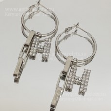 Hermes Pendientes de plata de ley con logotipo H para mujer con diamantes