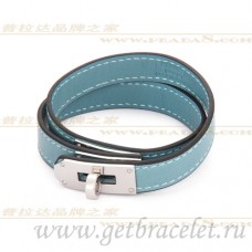 Hermes Rivale pulsera de doble vuelta azul plata