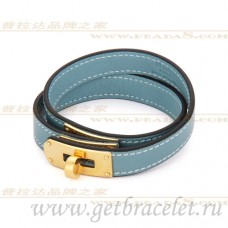 Hermes Rivale pulsera de doble vuelta azul con oro