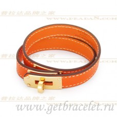 Hermes Rivale pulsera de doble vuelta naranja con oro