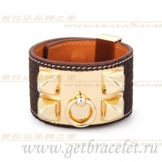 Pulsera Hermes Collier de Chien Marrón Con Oro