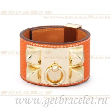 Hermes Collier de Chien Pulsera Naranja Con Oro