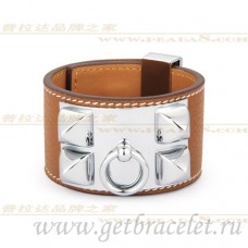 Hermes Collier de Chien Pulsera Castaño Con Plata