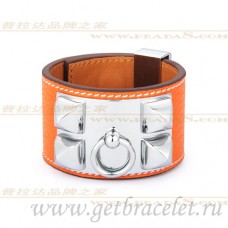Hermes Collier de Chien Pulsera Naranja Con Plata