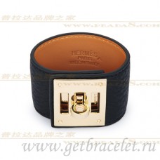 Pulsera Hermes Kelly Dog negra con oro