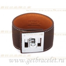 Hermes Kelly Perro Pulsera Marrón Con Plata
