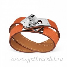Hermes Rivale pulsera de doble vuelta naranja con plata