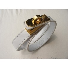 Hermes Rivale pulsera de doble vuelta blanca con oro