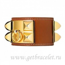 Pulsera Hermes Collier de Chien Marrón Con Oro