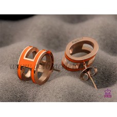 Pendientes Hermes Pop H naranja en oro rosa
