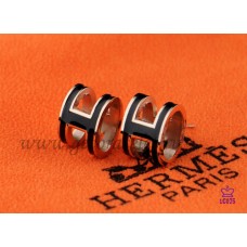 Pendientes Hermes Pop H negros en oro rosa