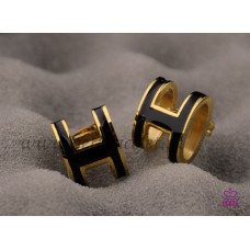 Pendientes Hermes Pop H negros en oro amarillo
