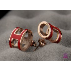Pendientes Hermes Pop H Rojo en Oro Rosa