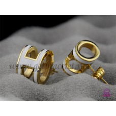 Pendientes Hermes Pop H blancos en oro amarillo