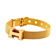Pulsera con banda ajustable con logotipo Hermes H en oro
