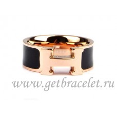 Anillo Clic H con esmalte Hermes en oro rosa de 18 quilates con negro