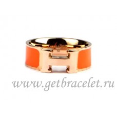 Anillo Clic H esmaltado Hermes en oro rosa de 18 quilates con naranja
