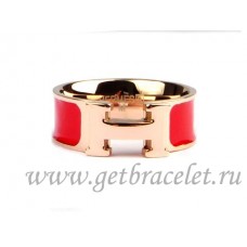 Anillo Clic H esmaltado Hermes en oro rosa de 18 quilates con rojo