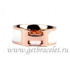 Anillo Clic H con esmalte Hermes en oro rosa de 18 quilates con blanco