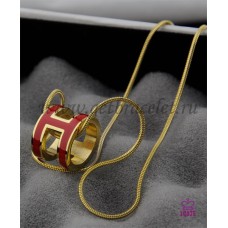Hermes 3D Pop “H” Collar con logo de hueso de serpiente rojo en oro amarillo