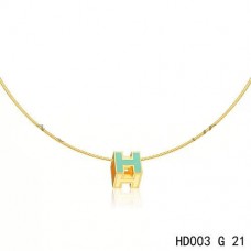 Collar Hermes Cage dH azul en oro amarillo lacado